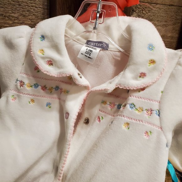 Carter's 3M Girl Sleeper White Velour Footed - Picture 2 of 7